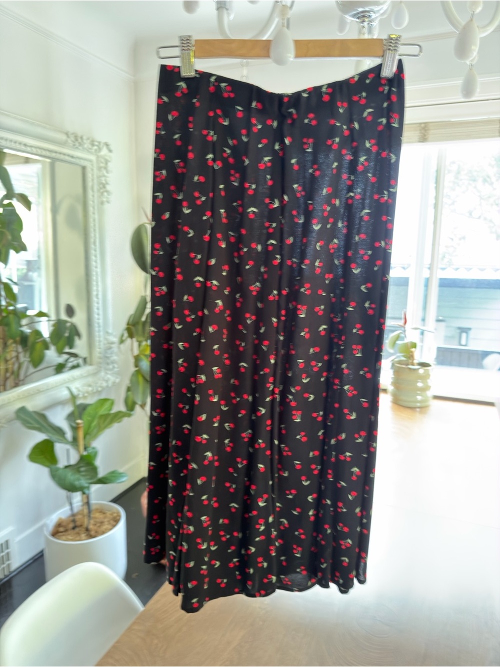 Black Cherry Print Maxi Skirt